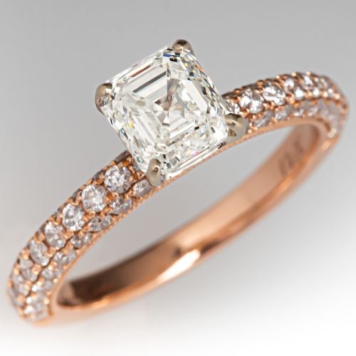 Emerald Cut Diamond Engagement Ring 14K Rose Gold .95ct K/SI1 GIA