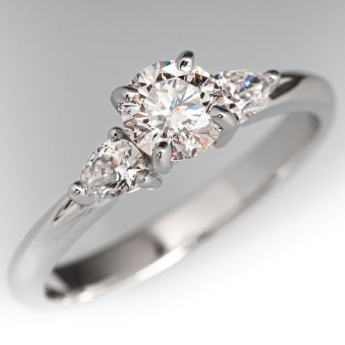 Three Stone Engagement Ring Round Brilliant Diamond w/ Pear Accents 14K ...