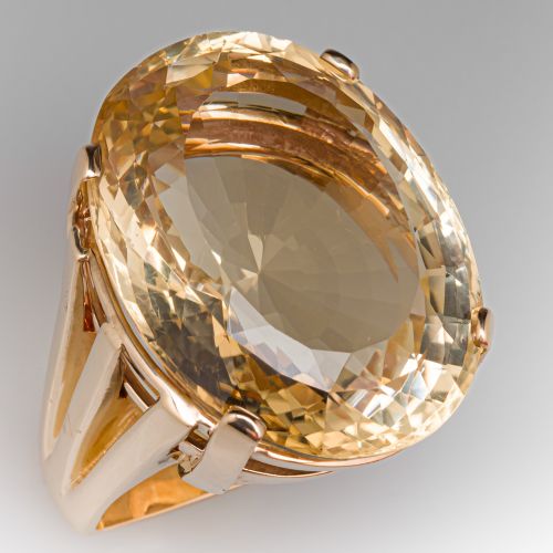 Tremendous Citrine Cocktail Ring 14K Yellow Gold 