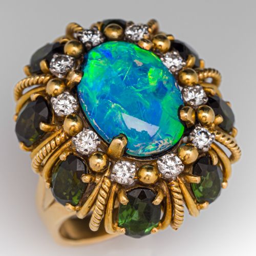 1960s Jack Gutschneider Crystal Opal Cocktail Ring 18K Yellow Gold