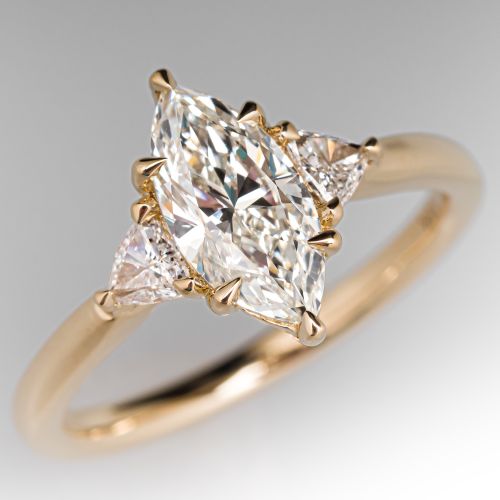 Marquise Diamond Engagement Ring w/ Accents 18K Yellow Gold 1.13Ct
