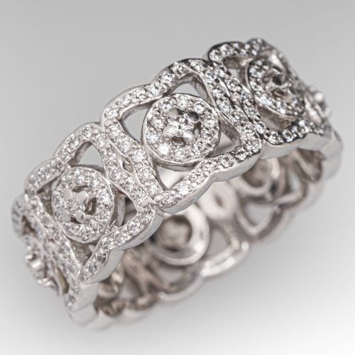 Detailed Openwork Diamond Eternity Band Ring Platinum Size 6.25