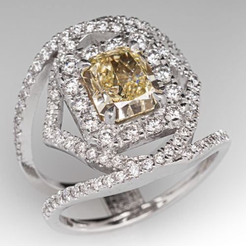 Fancy Light Yellow Diamond Ring 18K White Gold 2.52Ct VS2 GIA 
