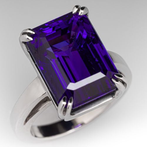 Spectacular Tanzanite Solitaire Cocktail Ring 18K White Gold 