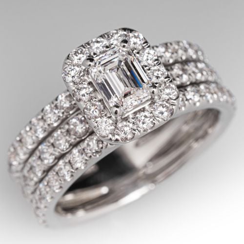 Emerald Cut Diamond Soldered Wedding Set 14K White Gold .70Ct G/SI1