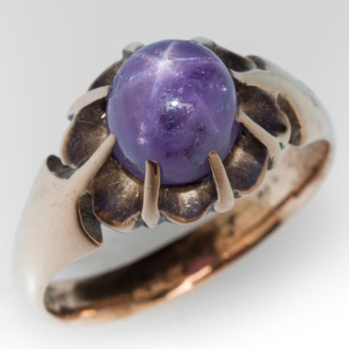 Purple Star Sapphire Cabochon Ring 9K Yellow Gold