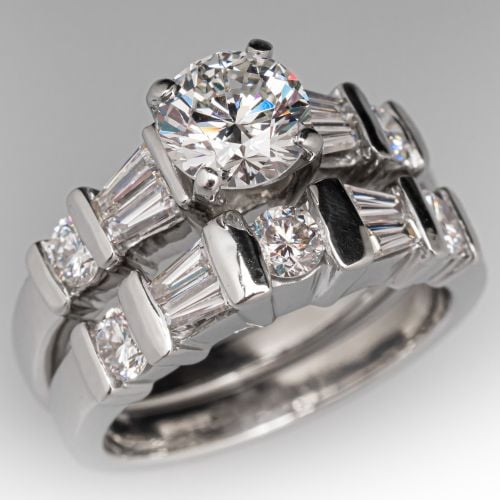 Vintage Platinum Diamond Wedding Set 1.01Ct H/SI1