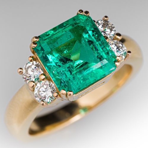 GIA Certified Colombian Emerald Ring w/ Diamonds 18K Yellow Gold