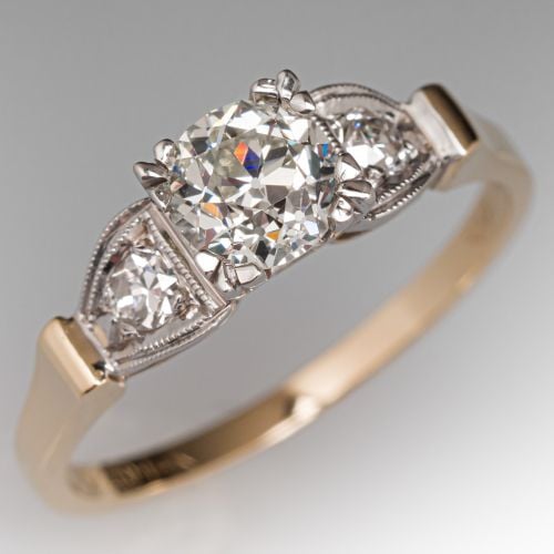 Old European Diamond Engagement Ring 14K Two Tone Gold