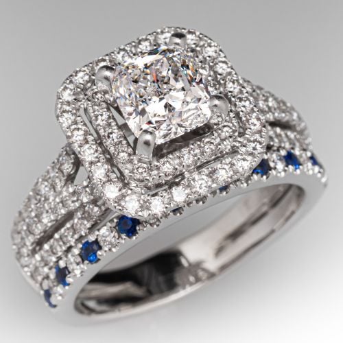 Cushion Diamond Soldered Wedding Set 14K White Gold 1.51Ct E/SI2