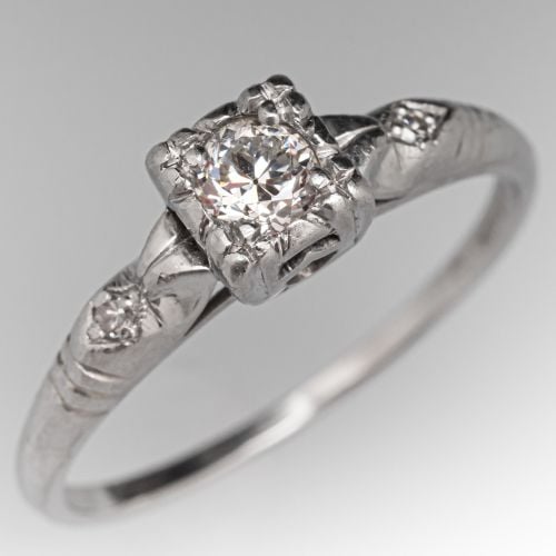 Antique Old Euro Diamond Engagement Ring Platinum .20Ct G/VS1