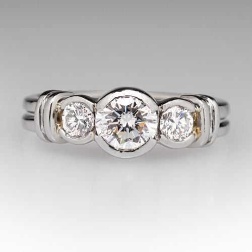 Semi Bezel Set Diamond Three Stone Engagement Ring Platinum .71Ct G/SI2