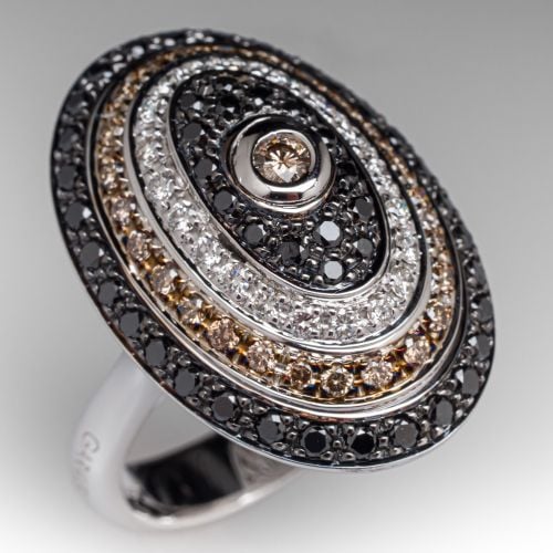 Tiered Fancy Color Diamond Ring 18K White Gold