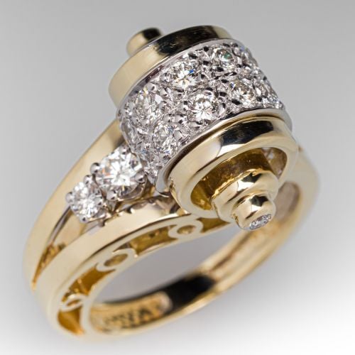Jose Hess Scroll Diamond Ring 18K Yellow Gold