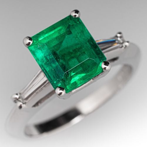 GIA Certified Emerald in Platinum Baguette Diamond Ring