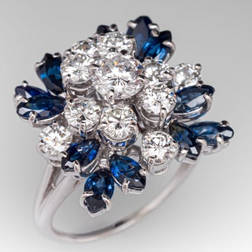 Diamond & Sapphire Cluster Cocktail Ring in Platinum