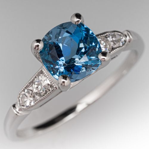 Cushion Cut Santa Maria Aquamarine Ring Platinum