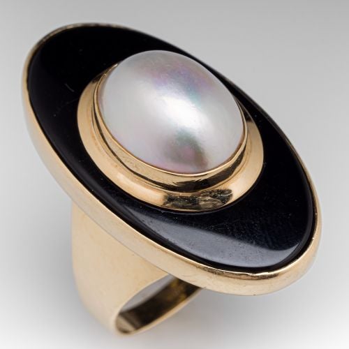 Mabe Pearl & Black Onyx Ring in 14K Yellow Gold