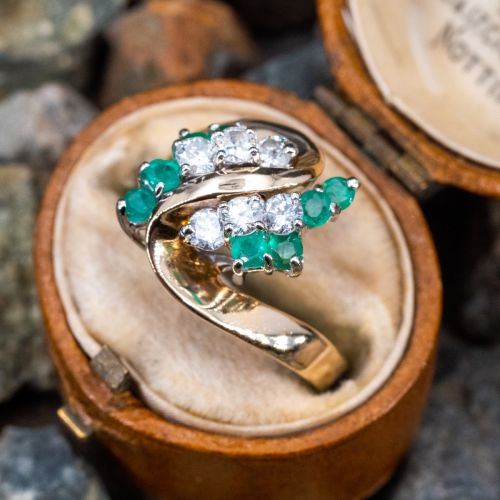 Estate Emerald & Diamond Ring 14K Yellow Gold