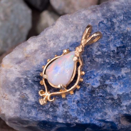 Final Sale: Pear Opal Cabochon Pendant 14K Yellow Gold