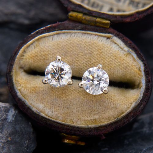 thumbnail interactive-video image 1 of 1 Carat Round Created Diamond Stud Earrings In 14K White Gold - Martini Screw Backs, VVS1 1 of 5