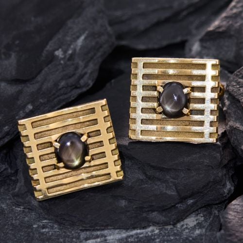 Vintage Star Sapphire Cufflinks 14K Yellow Gold