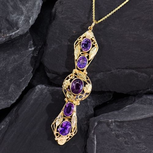 Flower Motif Large Pendant Necklace 14K Yellow Gold