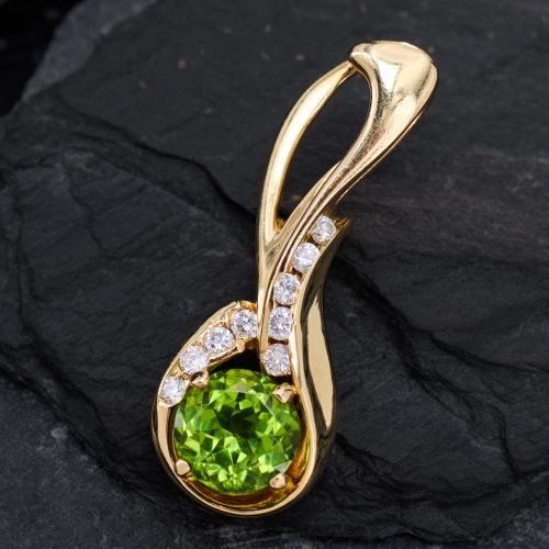 Diamond Accented Peridot Pendant 14K Yellow Gold