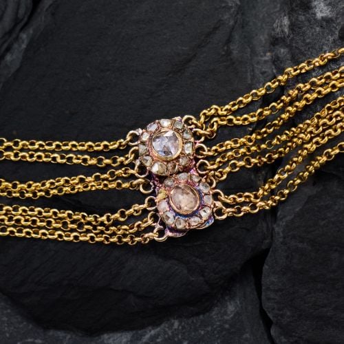15" Rose Cut Diamond Cluster Choker Necklace 14K & 18K Yellow Gold