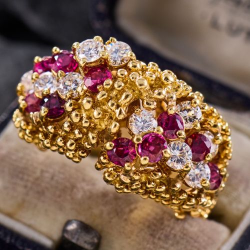 Organic Diamond & Ruby Ring 18K Yellow Gold