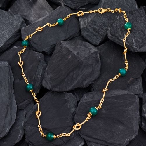 Portuguese Chalcedony Station Necklace 19K Yellow Gold 24.5 Grams