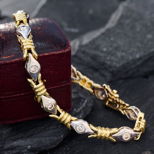 Fancy Link Bezel Diamond Bracelet 14K Two Tone Gold 
