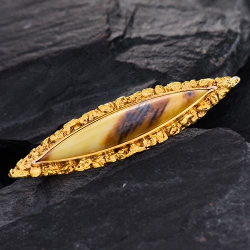 Organic Cabochon Brooch Pin Yellow Gold