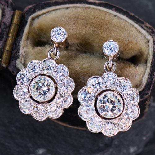 Diamond Halo Dangle Earrings in Platinum