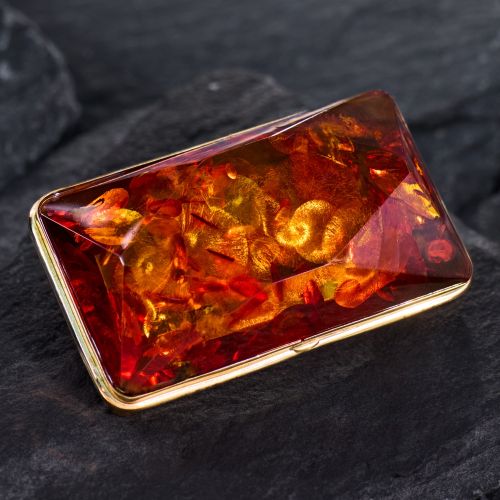 Vintage Faceted Amber Brooch Pin 8K Yellow Gold