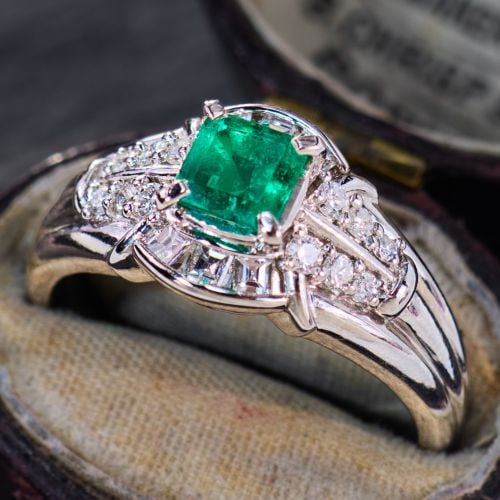 Half Carat Emerald Ring w/ Diamonds Platinum 