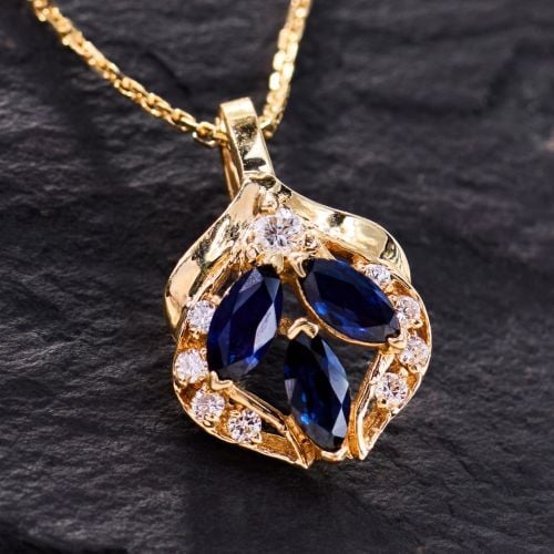 Marquise Sapphire Enhancer Pendant w/ Diamonds 14K Yellow Gold