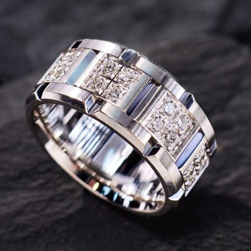Men's Carlex Diamond Wedding Band 18K White Gold, Size 8.5