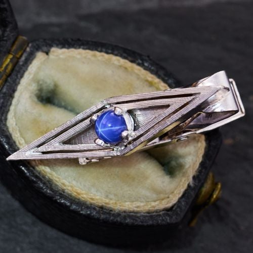 Final Sale: Lab Grown Star Sapphire Tie Clip 14K White Gold