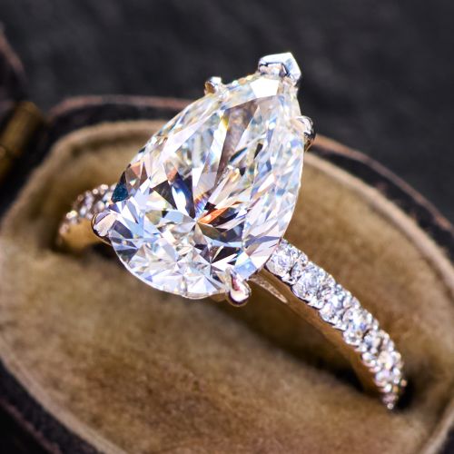 3+ Carat Pear Cut Lab Grown Diamond in Contemporary 18K White Gold Ring