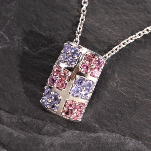 Tanzanite & Pink Tourmaline Pendant Necklace 14K White Gold