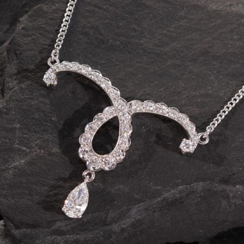 Looping Pear Diamond Pendant Necklace 14K White Gold