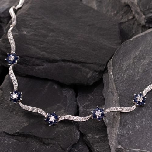 Floral Cluster Sapphire Necklace 18K White Gold