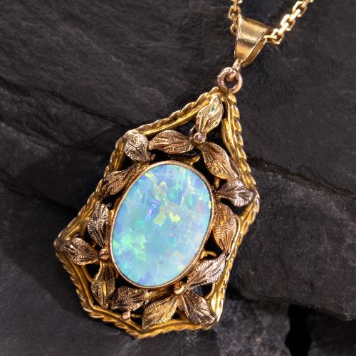Vintage Opal Pendant Necklace 9K/14K Yellow Gold