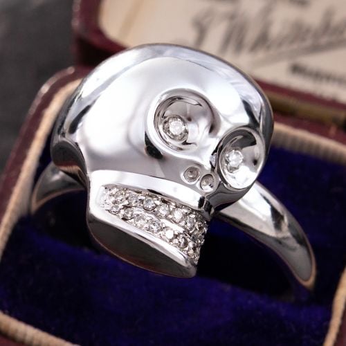 Skull Ring w/ Diamonds in 18K White Gold