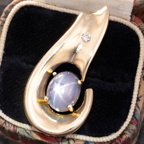 Swooshing Star Sapphire Pendant 14K Yellow Gold 