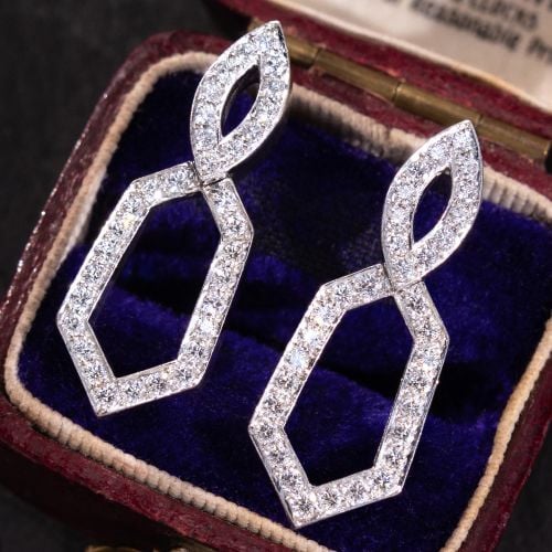 Geometric Diamond Platinum Drop Earrings