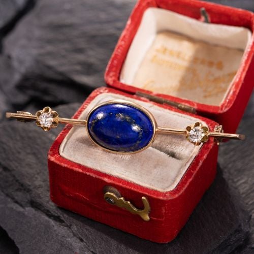 Antique Lapis Bar Pin Brooch Yellow Gold