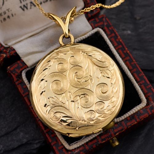 Unique Gold Lockets Timeless Engraved Locket 14K Yellow Gold