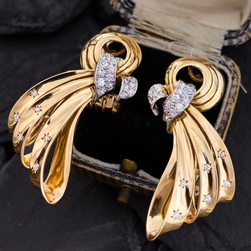 Cartier 1940s Retro Diamond Earrings 18K Yellow Gold
